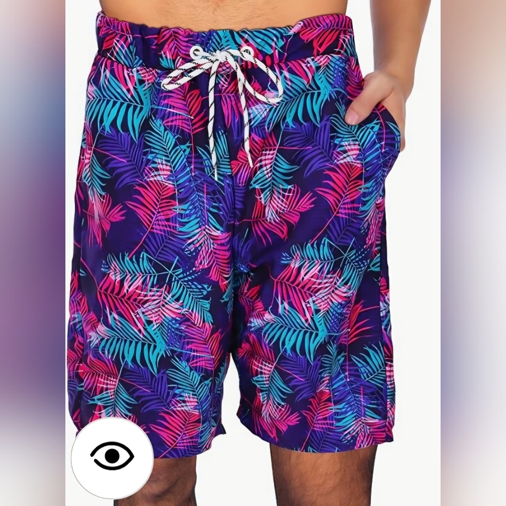 Tropical Leaf Print Men's Board Shorts